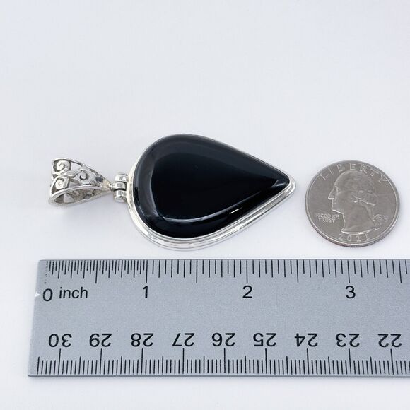 Vintage Sterling Silver 925 Teardrop Onyx Pendant - Picture 7 of 7